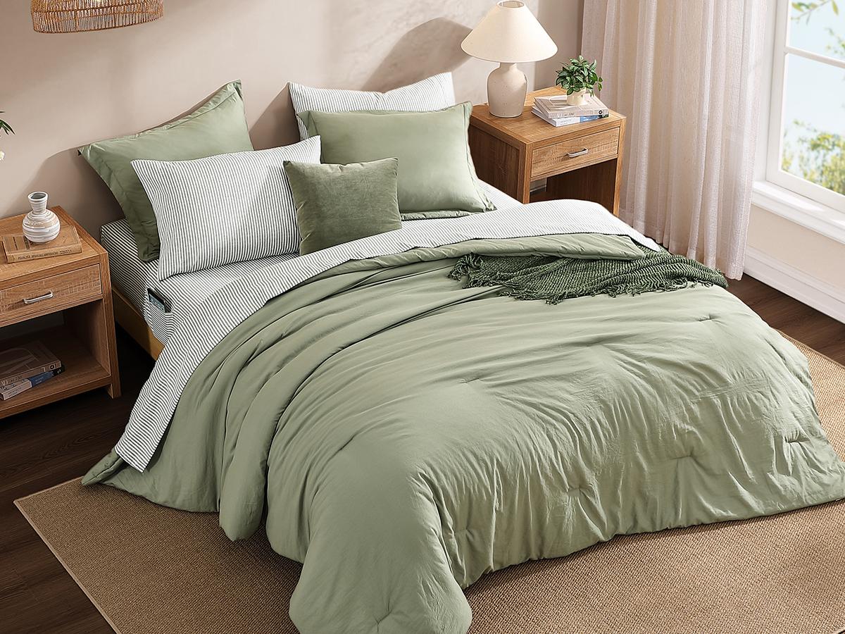 【Deals For You Days】Monbix 7-Pieces Microfiber Comforter Set, Modern Farmhouse Coastal Style Bedding Set with Double Sided Storage Pockets, 1 Comforter, 2 Pillowcases, 2 Shams, 1 Flat & 1 Fitted Sheet,SummerWins,DFYD,deals for you,mid year sale,restock