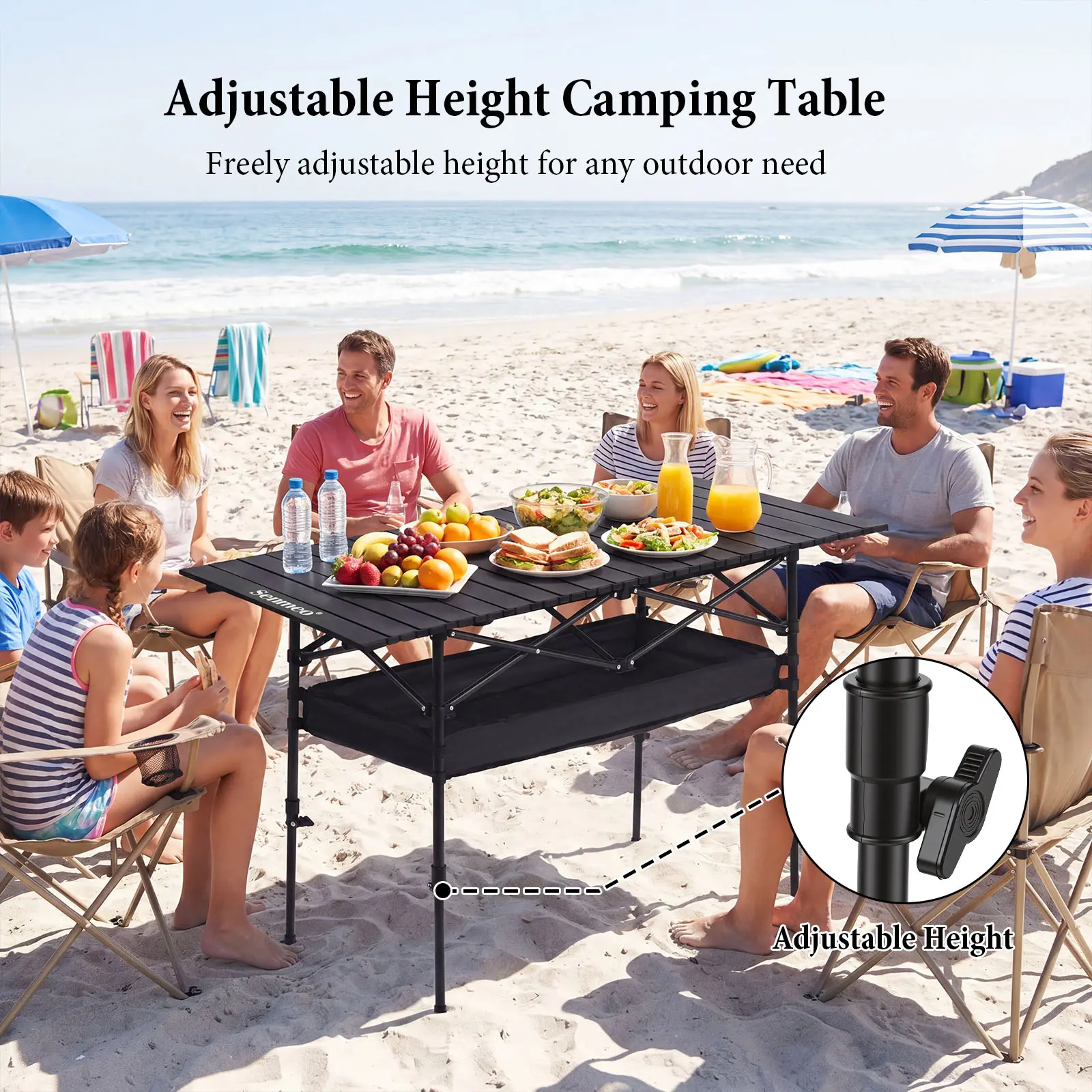 Senmeo Foldable Camping Table Height Adjustable Lightweight Aluminum