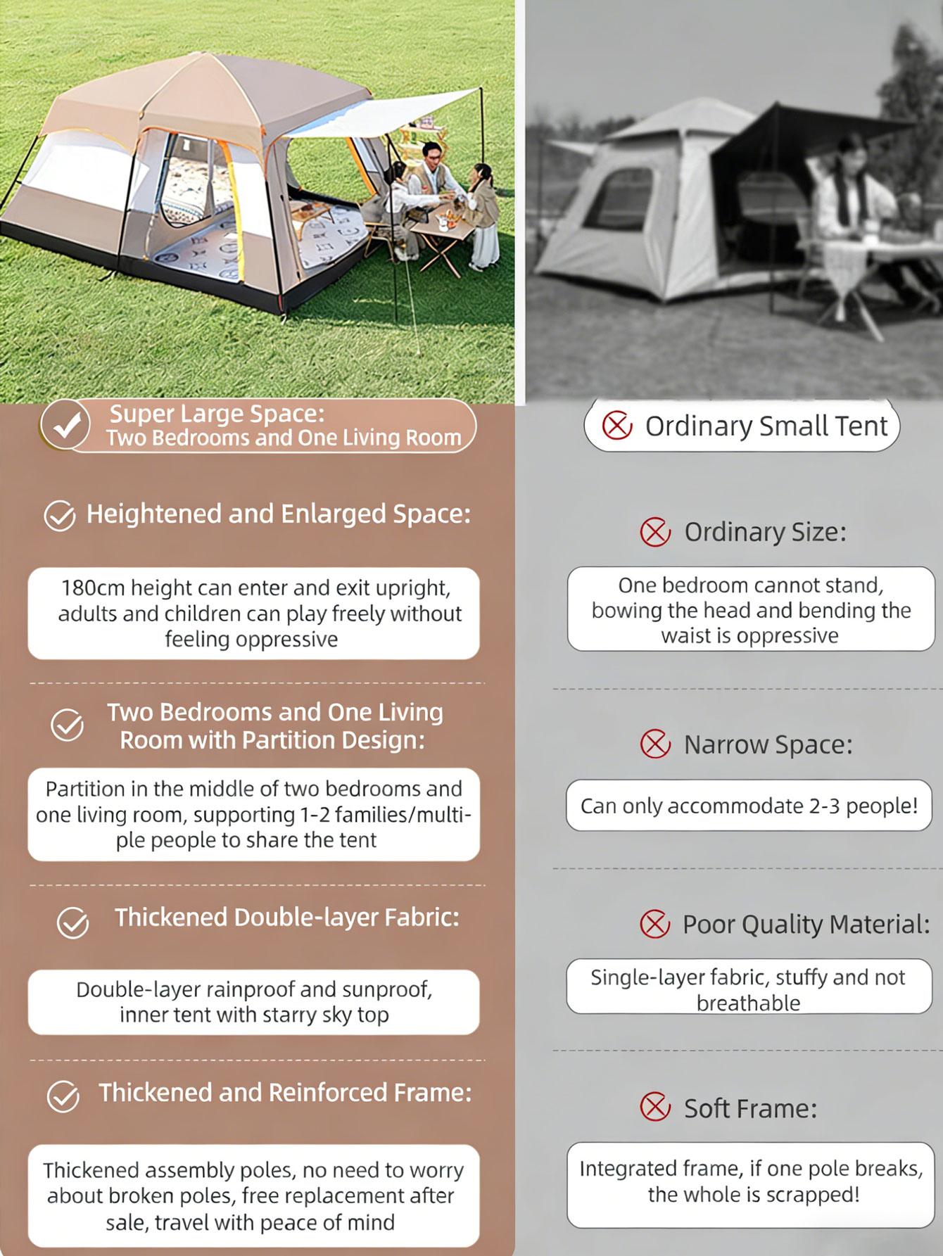 【Camping Essentials】2026 Extra Large 10-12 Person Family Tent Waterproof Instant Setup Oxford Polyester Lightweight Canopy with Mesh Windows & Double Doors - Camping Accessories for Outdoor Hiking Picnic Spacious Easy Pop Up Glamping Gear Gifts