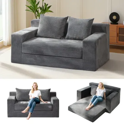 Sofá cama convertible 3 en 1, sofá individual extragrande/sofá de dos plazas, chaise longue plegable, futón cama con 4 almohadas para sala de estar.