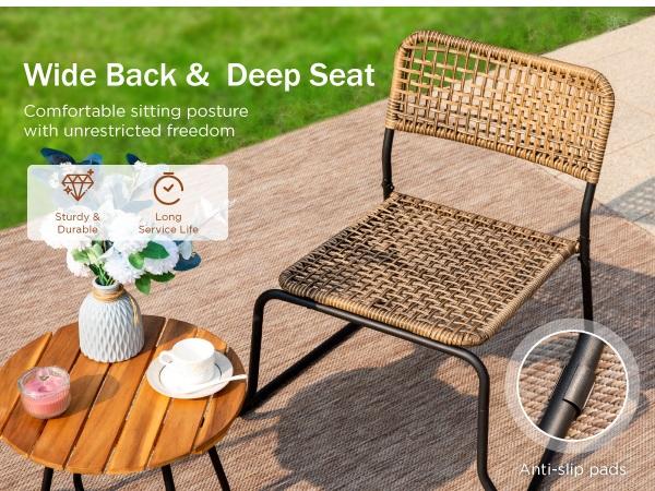Phivilla Home Outdoor Wicker Patio Furniture Set, Cushioned Rattan Loveseat & Chairs, with Acacia Wood Coffee Table, Elegant All-Weather Seating for Garden, Backyard & Poolside, SpringGlowUp