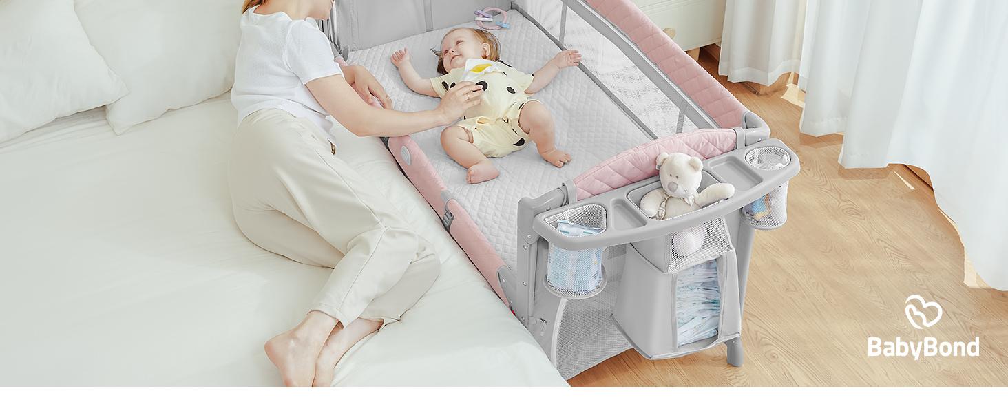 Baby Bassinet & Bedside Sleeper, Portable Baby Crib for Newborns and Infants, Foldable Playard with Mattress, Diaper Changer, Music Mobile for Nursery,back to school