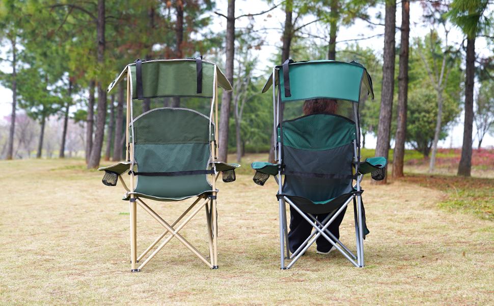 【summervibes】New Upgrade Wide lawn chair, Uhair camping chair with foldable sunshade, suitable for beach camping, foldable outdoor fishing/sports | Comes with two cup holders and storage bag