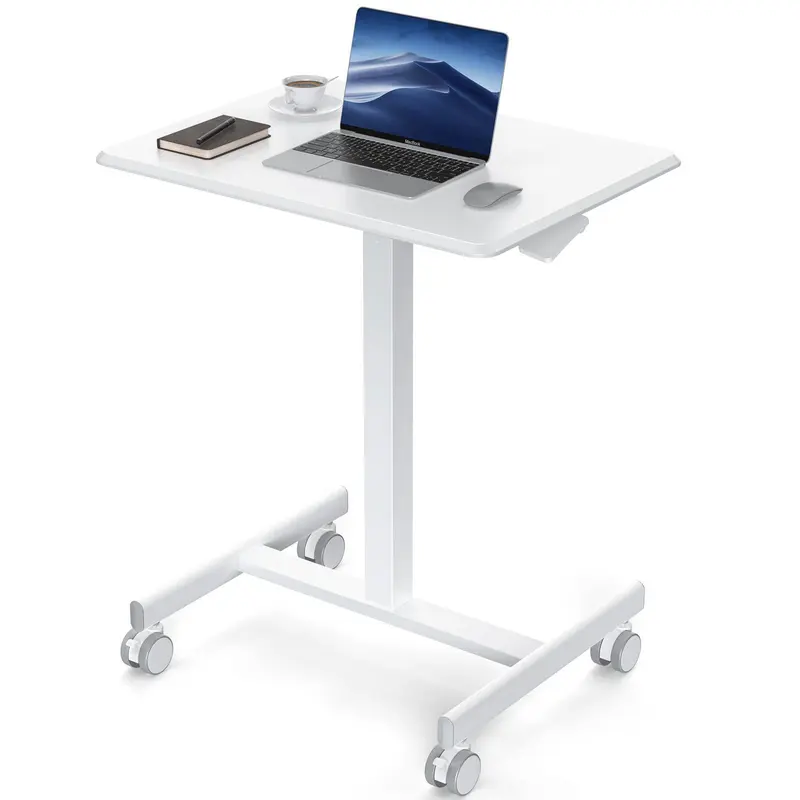 Escritorio móvil de pie con ruedas: mobiliario de oficina de altura regulable con ruedas integradas, asa ergonómica y ajustes multiposición; ideal para apartamentos, oficinas y accesorios de escritorio.