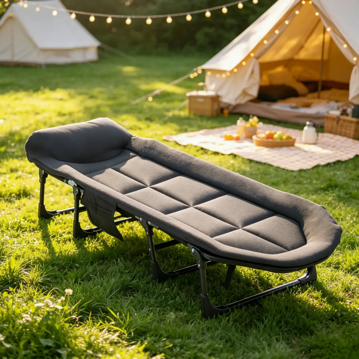 【Oferta de Verano】Catre Plegable de Camping para Adultos con Colchón, 6 Posiciones Ajustables, Ligero y Resistente hasta 450 lb, Ideal para Camping, Oficina y Exterior