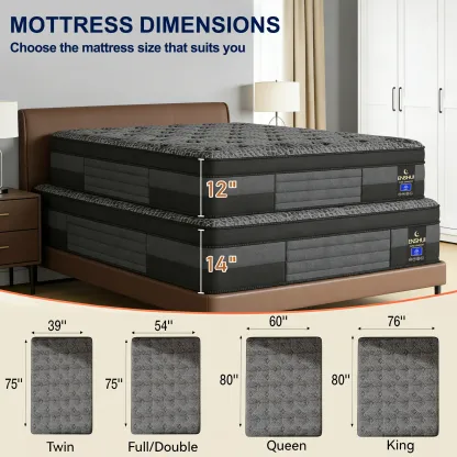 Colchón híbrido de firmeza media de 12/14 pulgadas, ergonómico, gris, en caja, de temperatura neutra, tamaños Queen y King, muebles modernos para dormitorios pequeños, hogar y hotel.