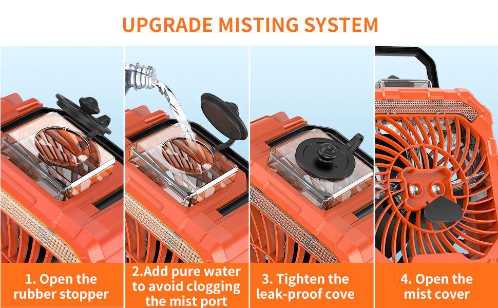Rechargeable Camping Fan with LED Light, Portable Multi-Function Fan with Spray Humidification, Shaking Head Emergency Camping Fan, Wireless Rotation, Battery Powered, Lightweight and Portable#SummerWins