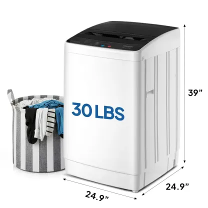 Lavadora de 17,8/25/30 libras, lavadora portátil totalmente automática con tambor de acero inoxidable, lavadora eléctrica y centrifugadora combinada con bomba de drenaje para el hogar o apartamento.