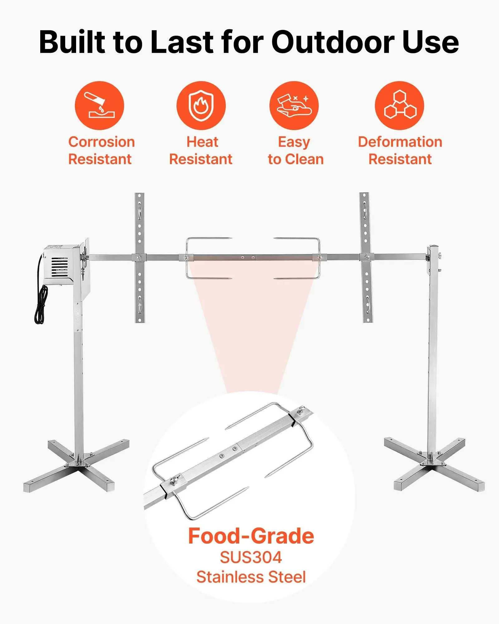 Parrilla giratoria, kit de parrilla giratoria AC120V de 8 niveles de altura, kit de parrilla giratoria para barbacoa con capacidad de carga de 132 lbs, motor de 38W, kits de parrilla automáticos de acero inoxidable para fiestas.