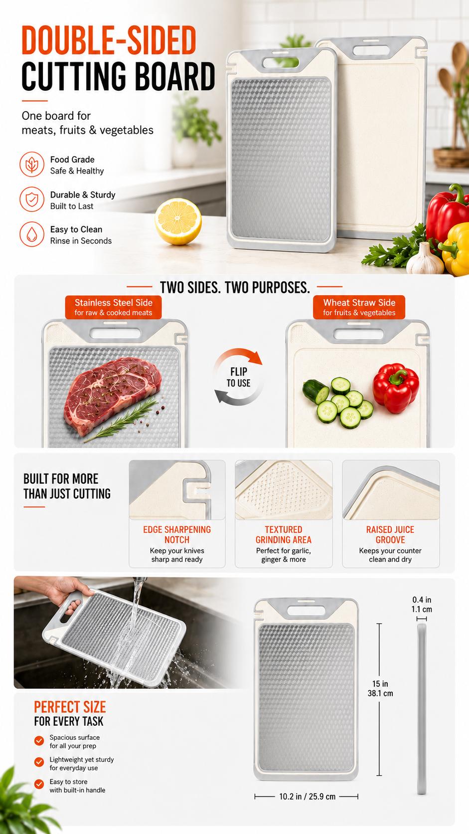 CITYDRY 2-in-1 Compact Non-Toxic Steel+PP Double-Sided Cutting Board with Knife Sharpener, Durable Easy-Clean Vegetable Chopping Block for Meat, Knives Compatible Kitchenware CITYDRY 2-in-1 Compact Non-Toxic Steel+PP Double-Sided Cutting Board with Knife Sharpener, Durable Easy-Clean Vegetable Chopping Block for Meat, Knives Compatible Kitchenware