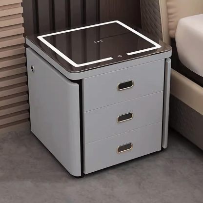 Mesita de noche LED, carga de doble cara, ajuste de luz de tres colores, almacenamiento de gran capacidad, rieles deslizantes silenciosos, no requiere instalación, para uso en el dormitorio (color: blanco, tamaño: A_40 * 40 * 52)