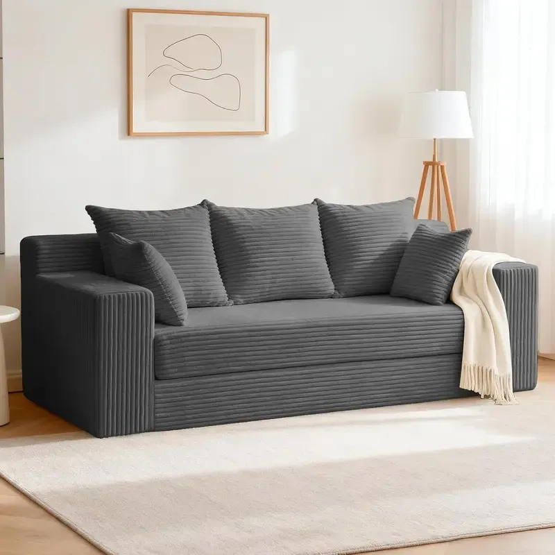 Sofá cama convertible 3 en 1, sofá individual extragrande/sofá de dos plazas, chaise longue plegable, futón cama con 4 almohadas para sala de estar.