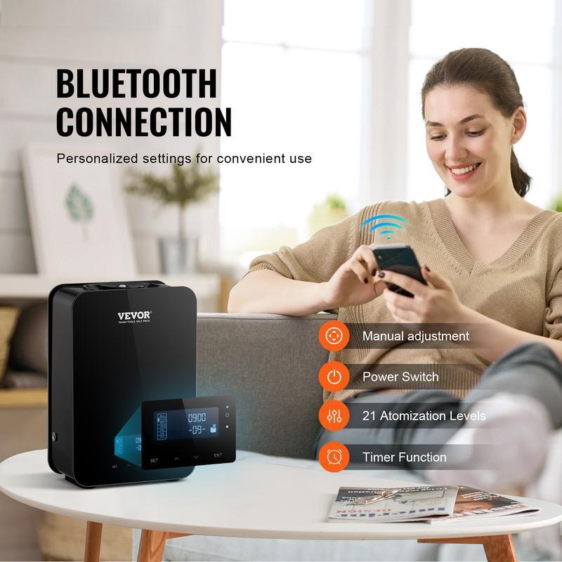 Difusor de aromas con Bluetooth, varias especificaciones, difusor inteligente de aceites esenciales, sistema HVAC sin agua con tecnología de aire frío, aromaterapia para hogar, oficina y hotel.