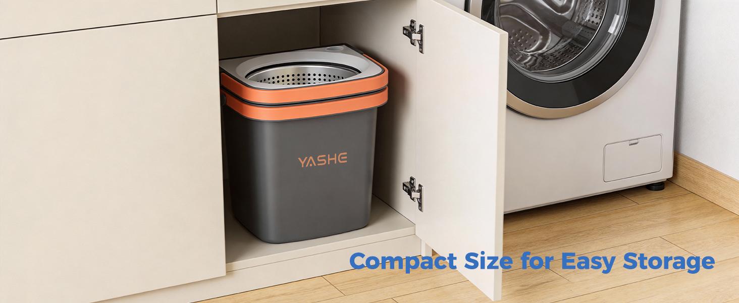 YASHE Spin Mop and Bucket with Wringing System - Foldable & Space-Saving Design, Durable Stainless Steel Wringing Basket, Built-in Detergent Bottle, 2 Reusable Microfiber Mop Heads
