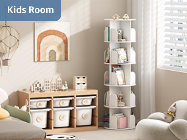 Sweetcrispy PVC Plastic 360&deg; Rotating Bookshelf - 3/4/5-Tier Floor Standing Corner Shelves, 25+kg Per Tier, Storage Organizer for Bedroom, Room Decor, Furniture for Small Spaces, Living Room Furniture