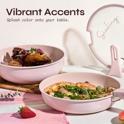 Juego de utensilios de cocina de cerámica de 20 piezas (color Macaron) con tapas verticales y asas desmontables — Juego de ollas y sartenes antiadherentes, no tóxico y libre de PFAS.
