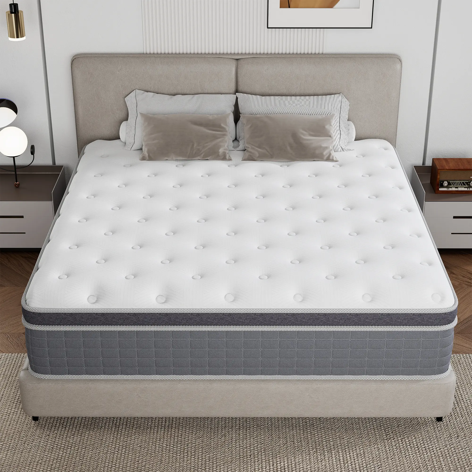 Colchón Híbrido de 12" o 14" para Twin, Full, Queen y King, Espuma Viscoelástica con Resortes Ensacados, Firmeza Media, Soporte por Zonas, Suave y Cómodo, Alivio de Presión, Certificado CertiPUR-US, Empacado al Vacío en Caja