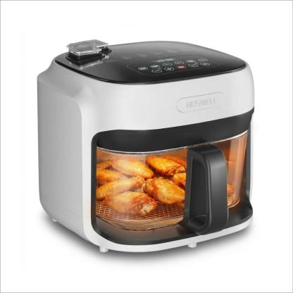 Freidora de aire de vidrio de 7.5 cuartos con recipiente transparente – Calentamiento rápido 5 en 1, capacidad para un pollo entero, resultados crujientes sin aceite y saludables, apta para lavavajillas; el regalo perfecto para familias o parejas.