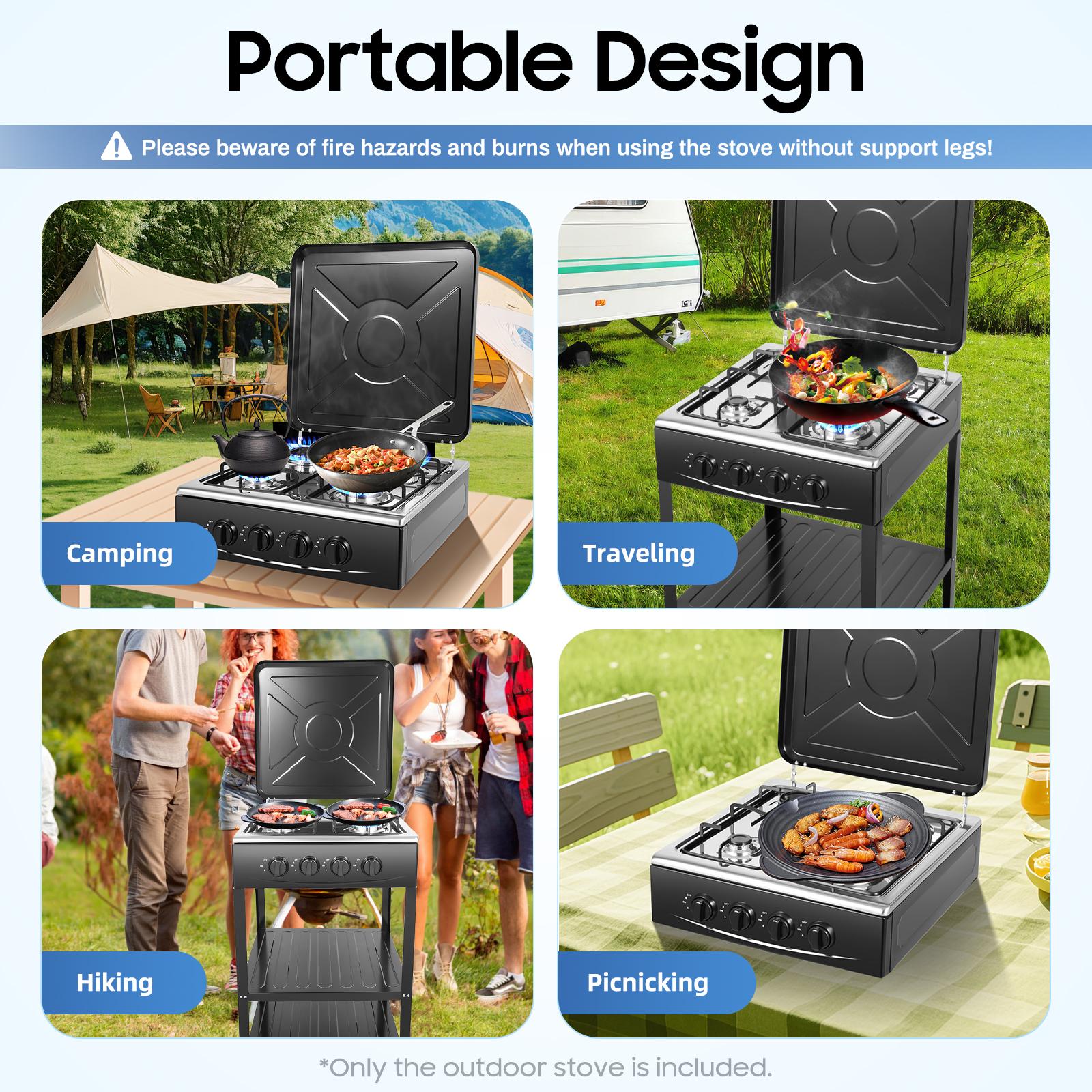 4 Burner Freestanding Gas Stove NG LPG Outdoor Camping Portable Cooktop with 4 Knobs Manual Ignition for RV Travel Emergency Preparedness Family Use