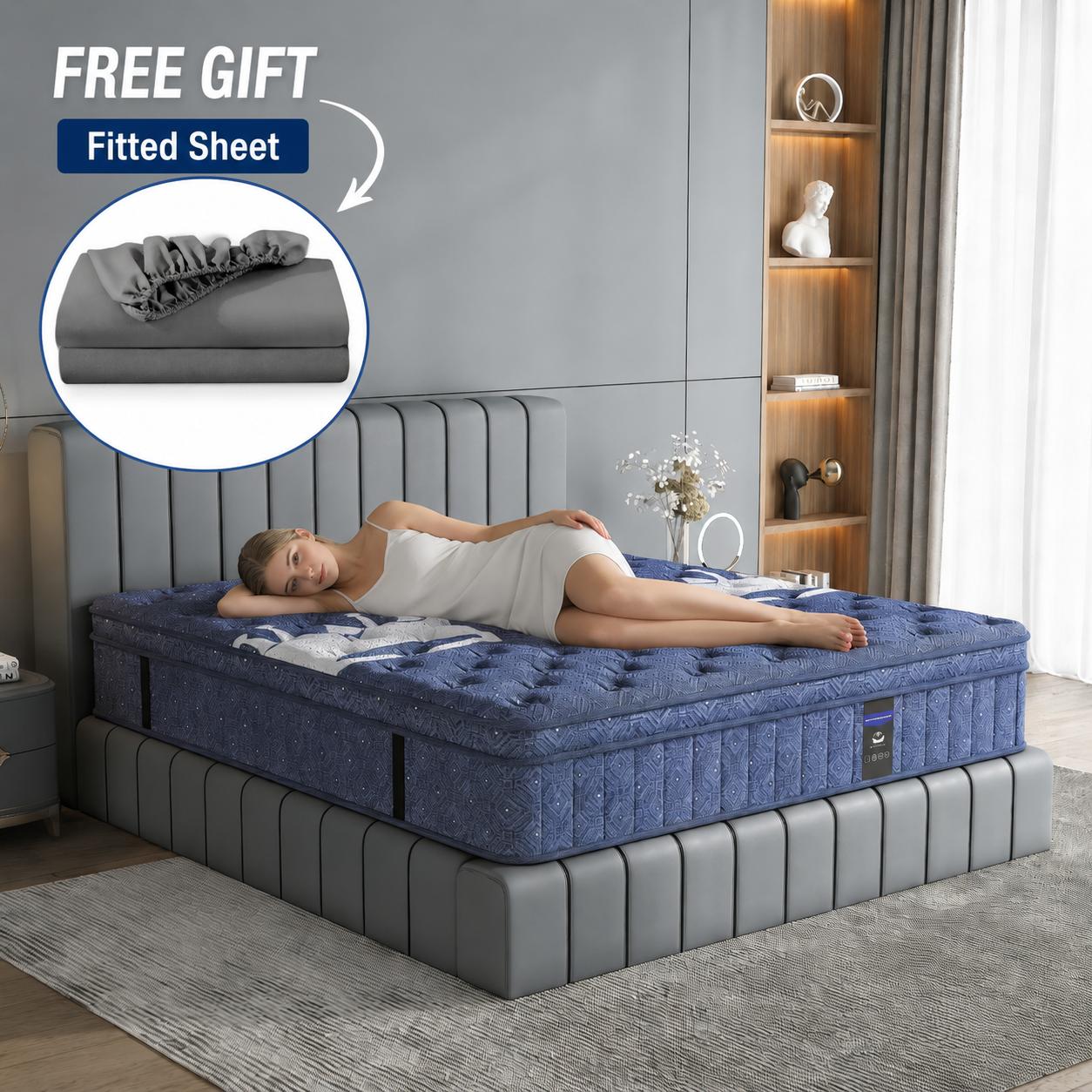 12/14 Inch Hybrid Mattress in a Box with FREE Fitted Sheet, 6-Layer Double Coil Support, Edge Support, Not Easy to Collapse,Pressure Relief, Motion Isolation, Medium Firm, fiberglass-free,Twin Full Queen King