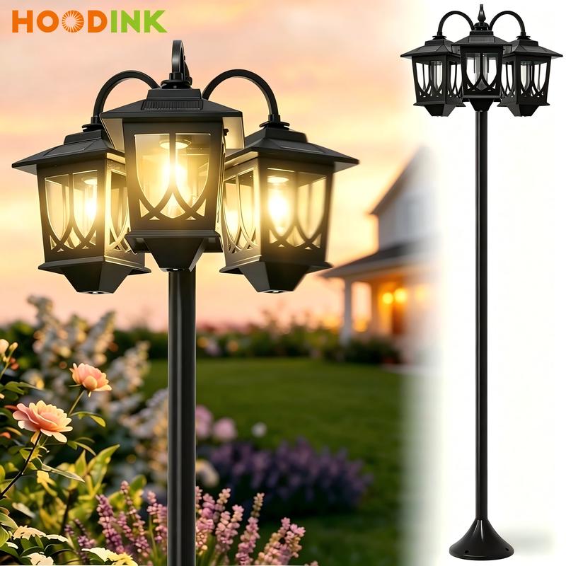 Farola solar de 3 cabezales — Iluminación exterior impermeable para jardín, senderos, patio y entradas (delantera/trasera) — 60 lúmenes — Decoración — Regalo para el Día de la Madre