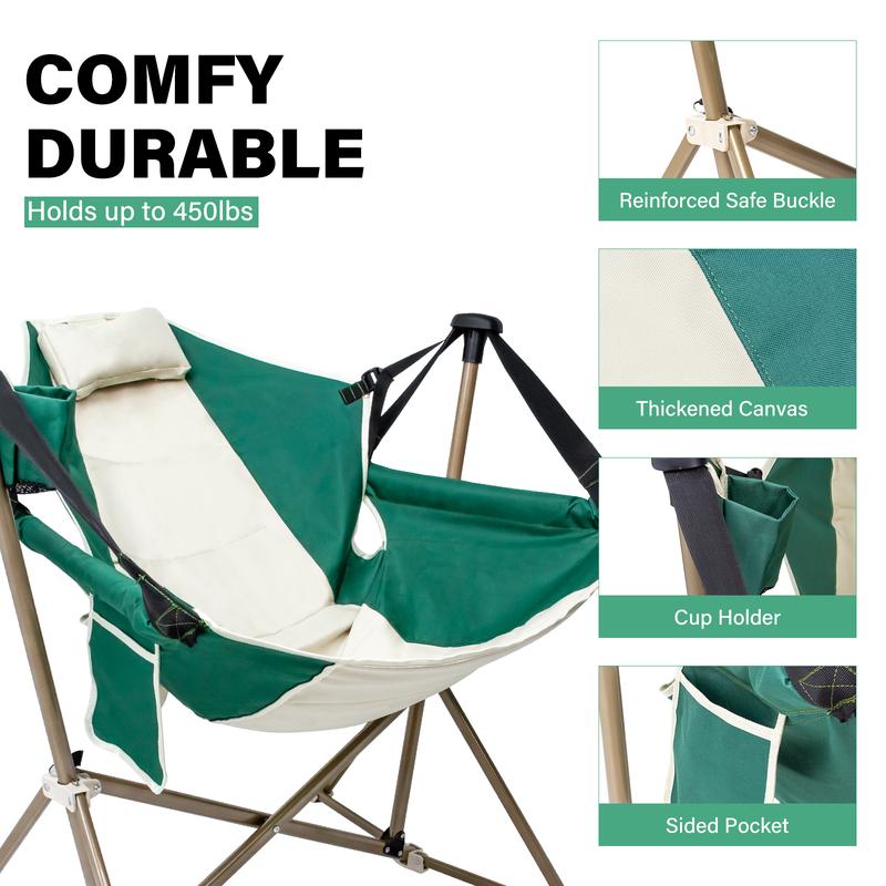 Silla de camping plegable — Mecedora portátil y desmontable para exteriores — Construcción robusta, estable y de alta resistencia — Montaje rápido