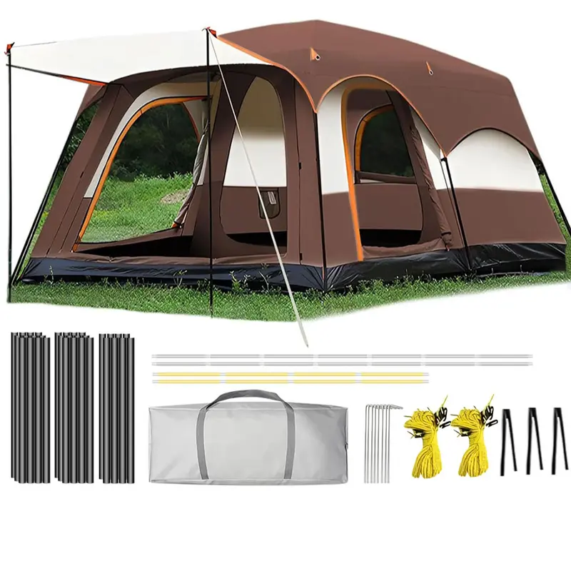 【Artículos esenciales para acampar】Tienda de campaña familiar extragrande 2026 para 10-12 personas, impermeable, de montaje instantáneo, de poliéster Oxford, ligera, con ventanas de malla y doble puerta. Accesorios para acampar al aire libre, senderismo, 