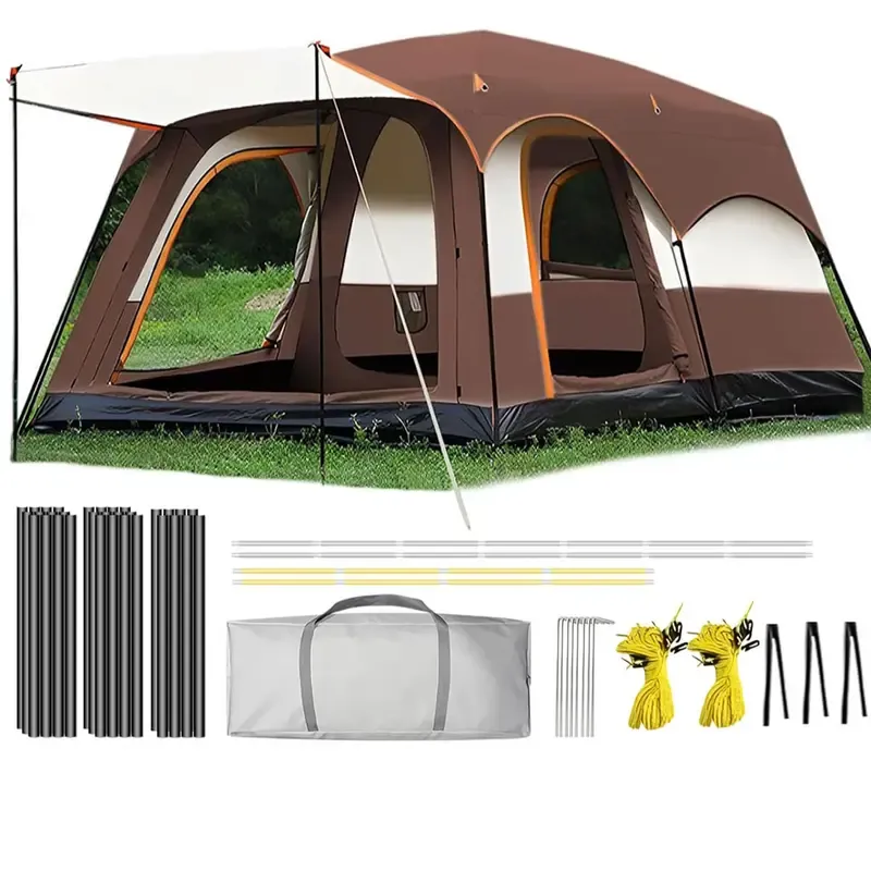 【Artículos esenciales para acampar】Tienda de campaña familiar extragrande 2026 para 10-12 personas, impermeable, de montaje instantáneo, de poliéster Oxford, ligera, con ventanas de malla y doble puerta. Accesorios para acampar al aire libre, senderismo, 