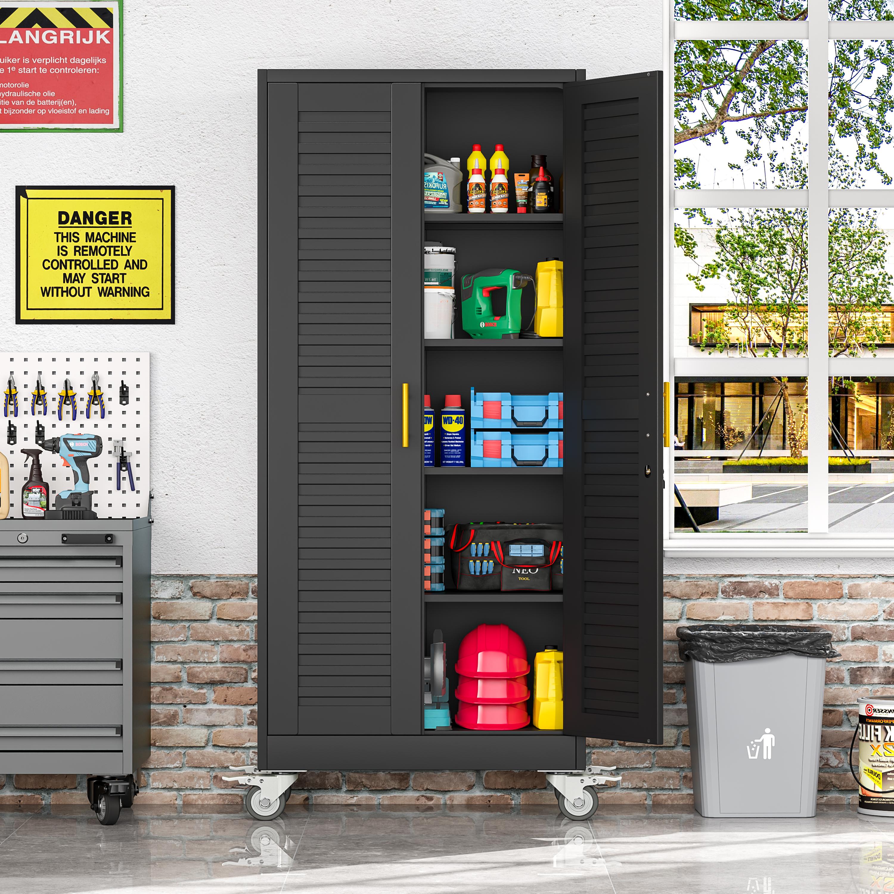 Rolling Metal Storage Cabinet with Wheels, 71.2" Tall Steel Locking Tool Cabinet with 4 Adjustable Shelves for Garage, Home & Office