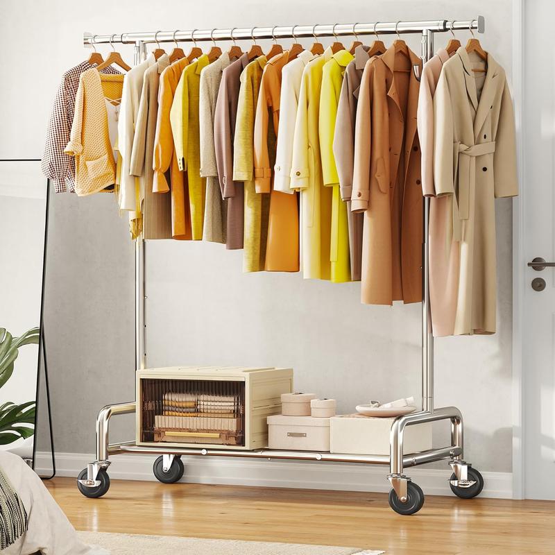 【Summervibes】Raybee Perchero Reforzado de 75" (Extra Ancho) — Capacidad de 450 lb, con 4 Ganchos y Ruedas con Bloqueo — Perchero Metálico para Dormitorio, Lavadero y Uso Comercial
