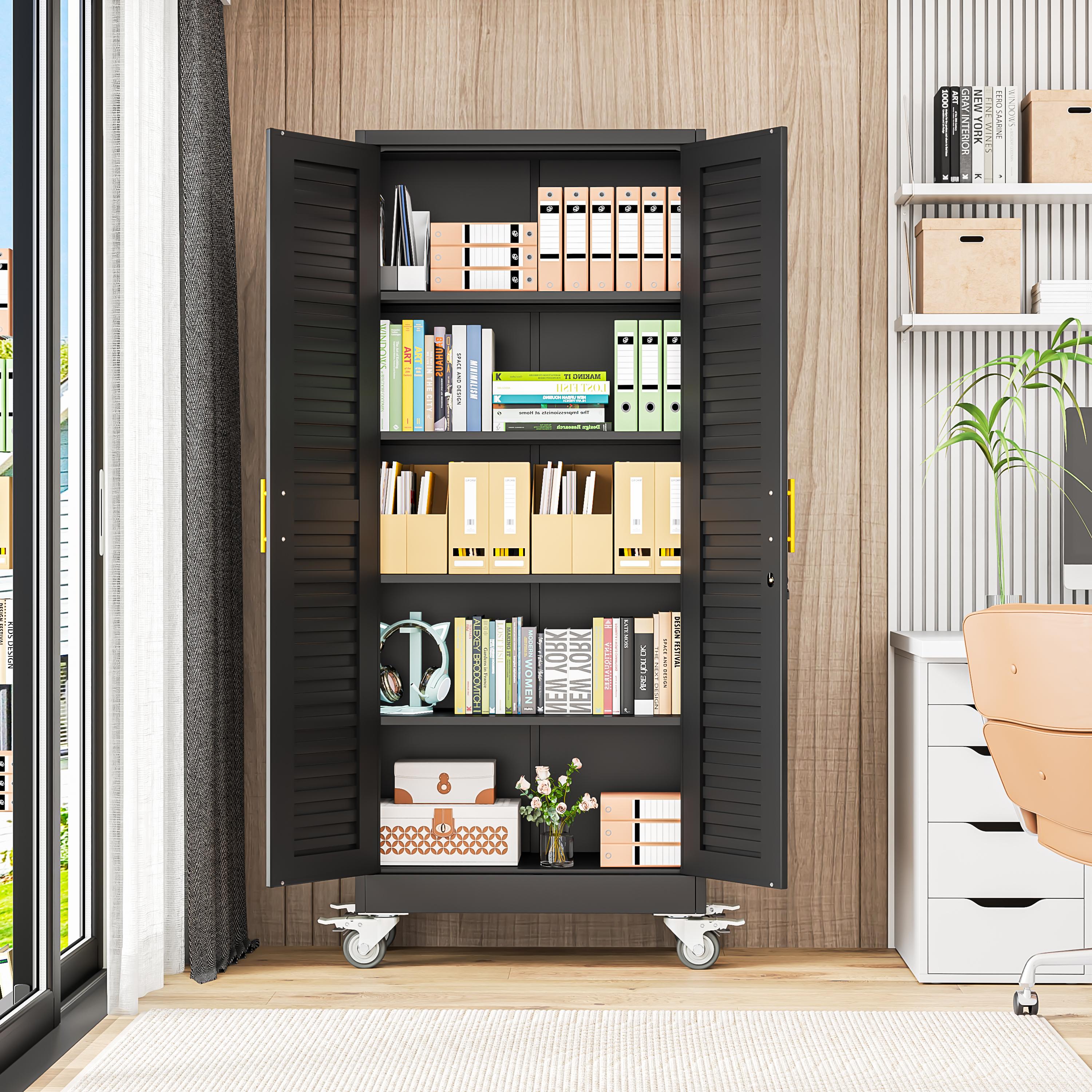Rolling Metal Storage Cabinet with Wheels, 71.2" Tall Steel Locking Tool Cabinet with 4 Adjustable Shelves for Garage, Home & Office