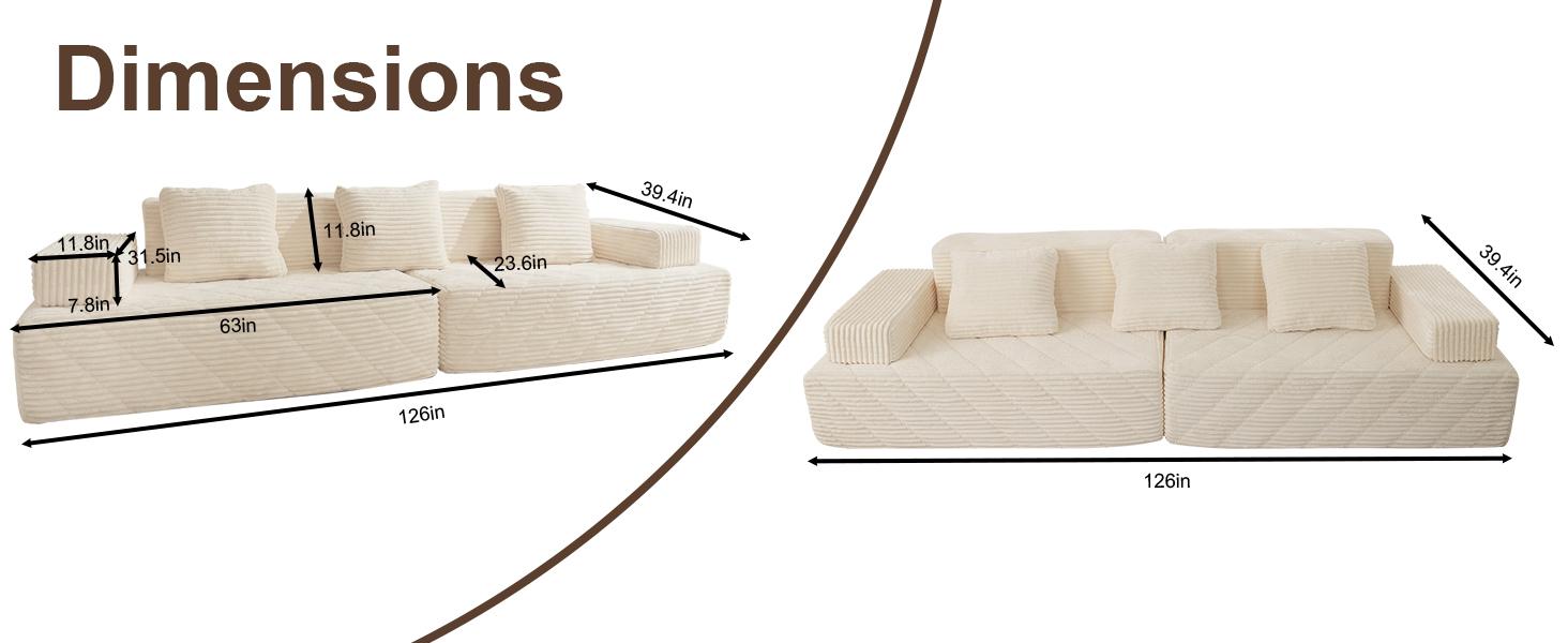 【Father's Day】 Modular Sectional Boneless Sofa,Oversized Chaise Lounge with Deep Seats, Modular Cloud Sleeper Sofa, No Assembly Required, Free Combination, Modern sectional couch.boneless sectional couch. living room furniture ou
