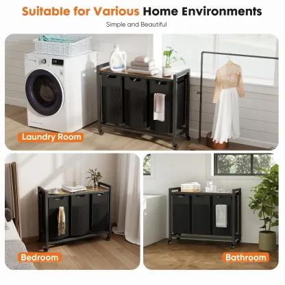 Cesto de ropa rodante con bolsa extraíble, organizador de ropa independiente con ruedas para dormitorio y baño.