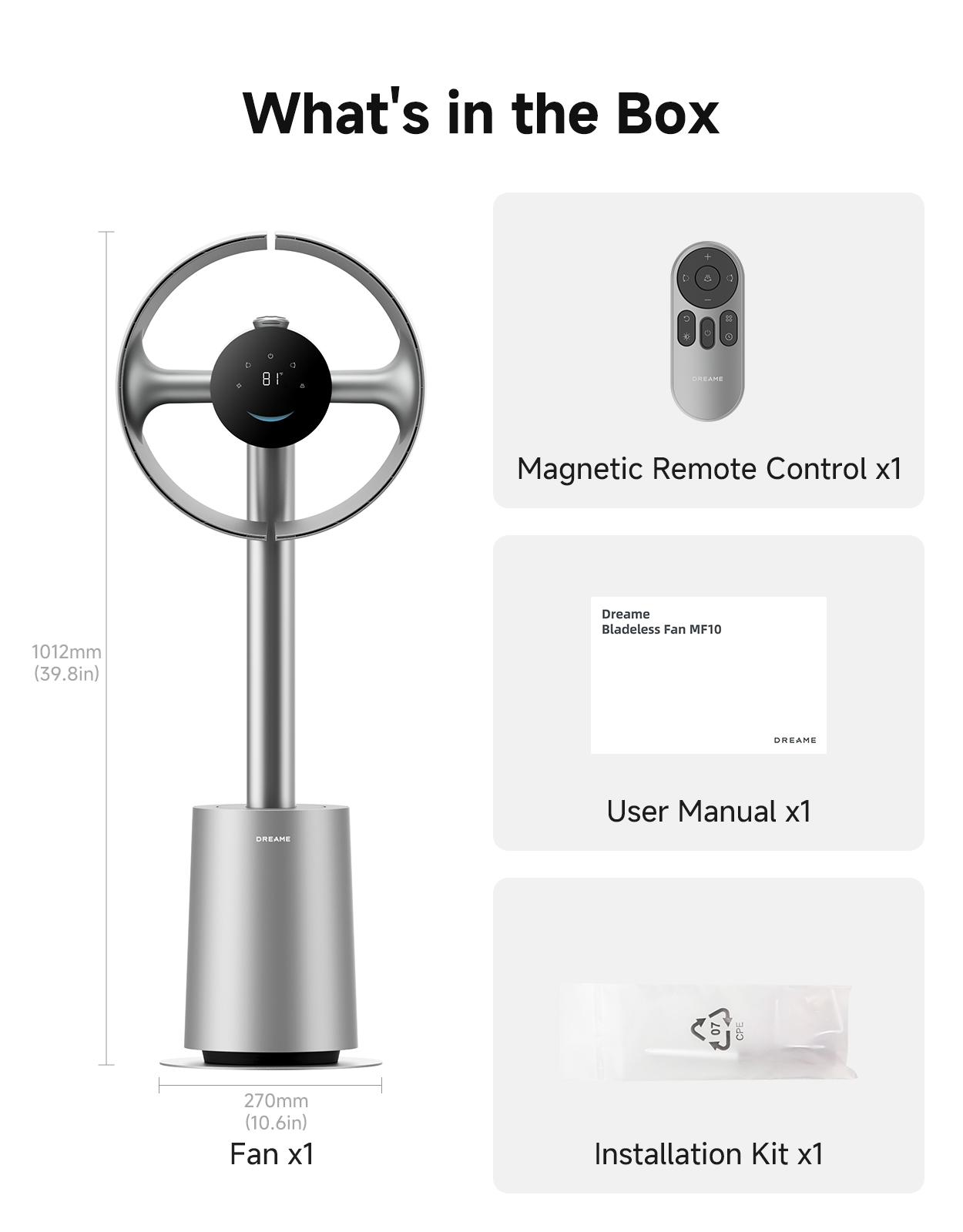 DREAME MF10 Bladeless Tower Fan with 270&deg; Whole-Room Air Circulation, Smart Standing Fan with TempSync, AirBoost Technology, 10 Speeds, 3 Modes, Washable Filter,dorm essentials,home essentials,back to school,back to school haul
