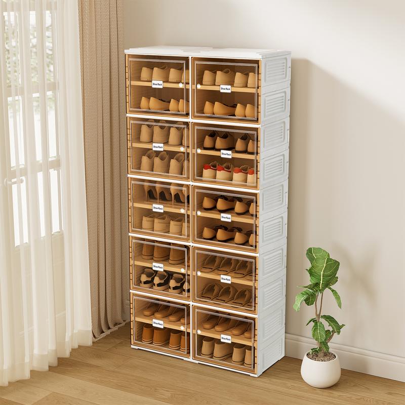 Zapatero plegable UFORU: mueble zapatero con puertas transparentes magnéticas, de 9 niveles y con capacidad para 18 pares de zapatos. De diseño sencillo y gran capacidad, es un zapatero de plástico robusto y apilable que ahorra espacio; no requiere instal