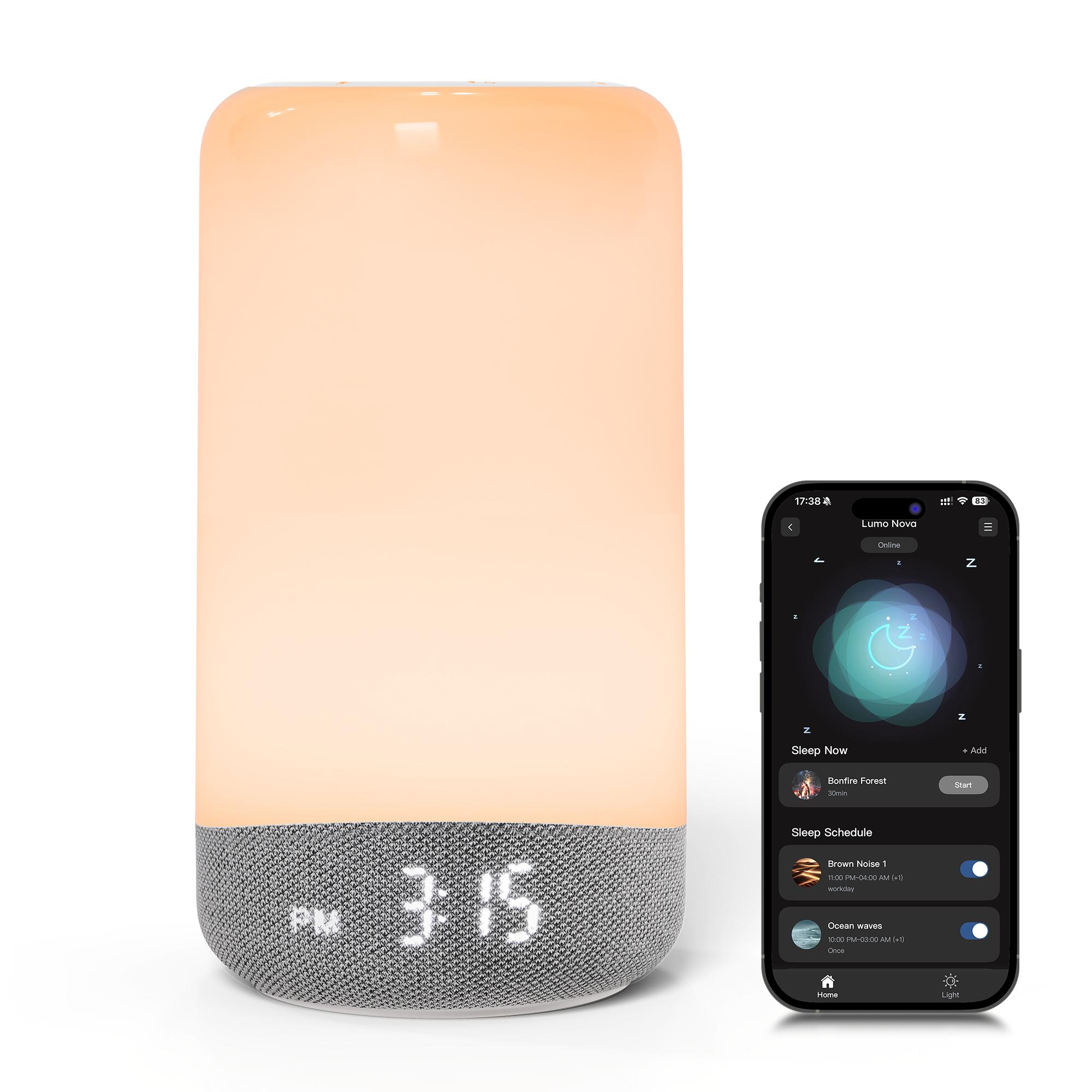 ecozy Sunrise Alarm Clock, White Noise Machine, Sound Machine for Bedroom, Wake Up Light with BT Speaker, 26 Sleep Sounds, 17 Night Lights, Dimmable Digital Clock for Adults, Kids