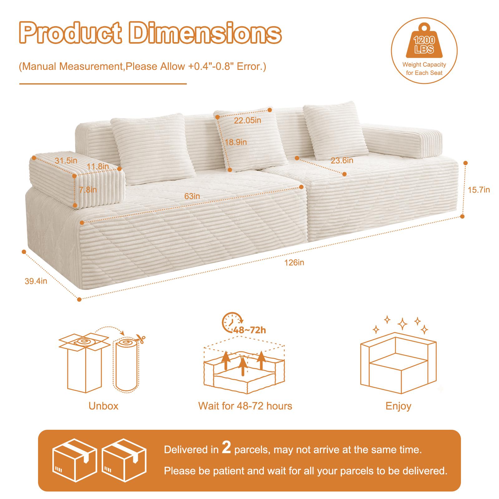【Father's Day】 Modular Sectional Boneless Sofa,Oversized Chaise Lounge with Deep Seats, Modular Cloud Sleeper Sofa, No Assembly Required, Free Combination, Modern sectional couch.boneless sectional couch. living room furniture ou