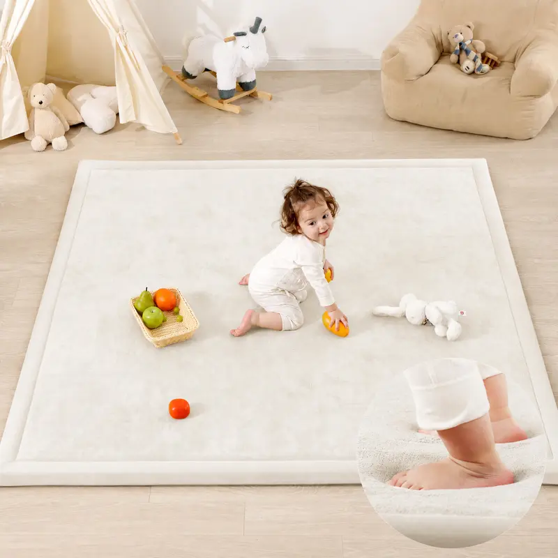 Alfombra de juegos para bebés (1,5 pulgadas de grosor): alfombra de espuma viscoelástica con superficie de franela/forro polar coral mejorada, extra suave y antideslizante, de 79 x 59 pulgadas, ideal para el gateo de bebés y niños pequeños.