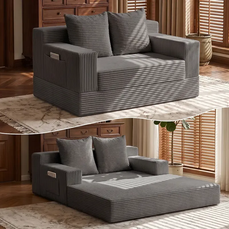 Sofá cama convertible 3 en 1, sofá individual extragrande/sofá de dos plazas, chaise longue plegable, futón cama con 4 almohadas para sala de estar.