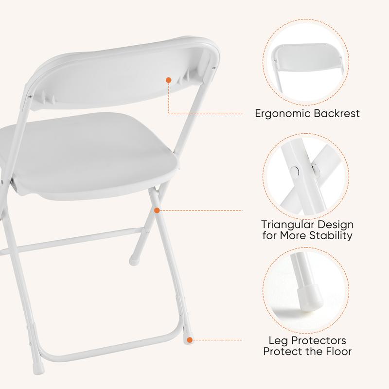 Silla plegable portátil de plástico — Asiento plegable portátil de metal resistente con capacidad de 330 lb; fácil de usar y almacenar; ideal para el hogar y para necesidades de mobiliario tanto en interiores como en exteriores.