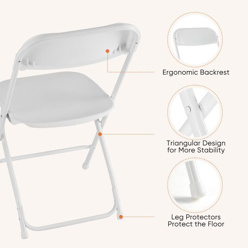 Silla plegable portátil de plástico — Asiento plegable portátil de metal resistente con capacidad de 330 lb; fácil de usar y almacenar; ideal para el hogar y para necesidades de mobiliario tanto en interiores como en exteriores.
