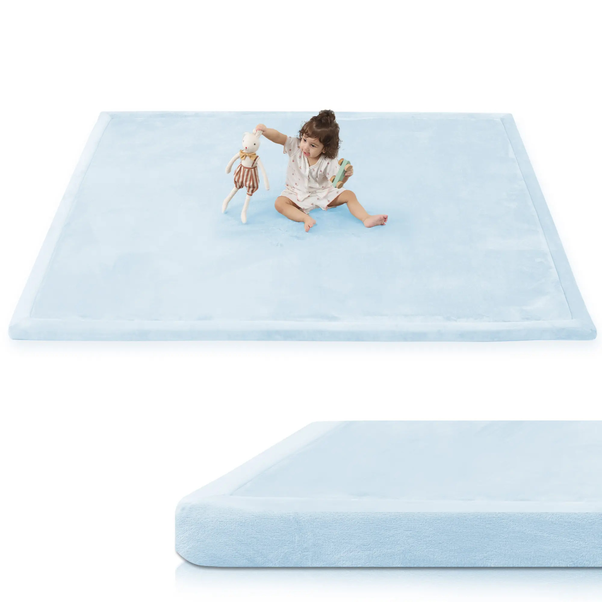 Alfombra de juegos para bebés (1,5 pulgadas de grosor): alfombra de espuma viscoelástica con superficie de franela/forro polar coral mejorada, extra suave y antideslizante, de 79 x 59 pulgadas, ideal para el gateo de bebés y niños pequeños.