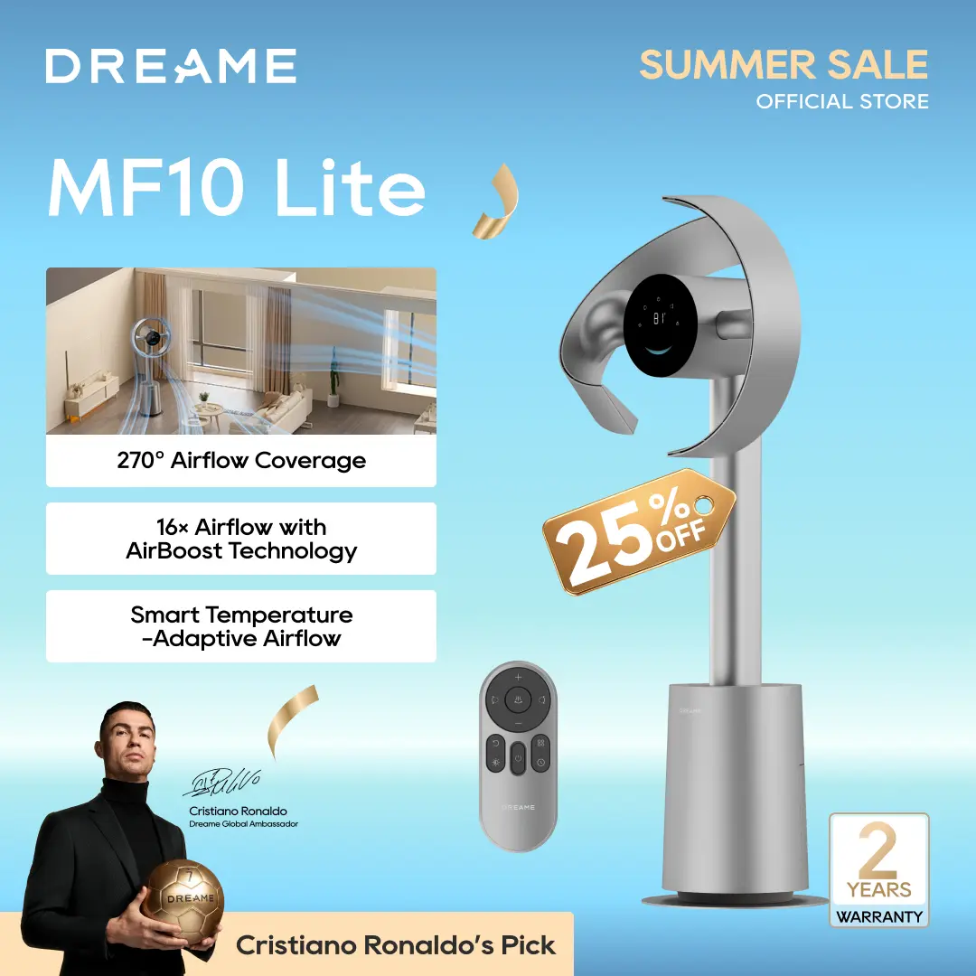 Ventilador de torre sin aspas MF10 con circulación de aire de 270° para toda la habitación, ventilador inteligente de pie con TempSync, tecnología AirBoost, 10 velocidades, 3 modos y filtro lavable, ideal para dormitorio y hogar.