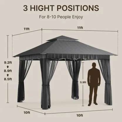 Carpa Gazebo Plegable de 11x11 con Mosquitero, Gazebo de Montaje Instantáneo, Carpa para Fiestas con Bolsa de Transporte con Ruedas, Toldo Plegable para Fiestas, Patio, Jardín, Césped y Terraza