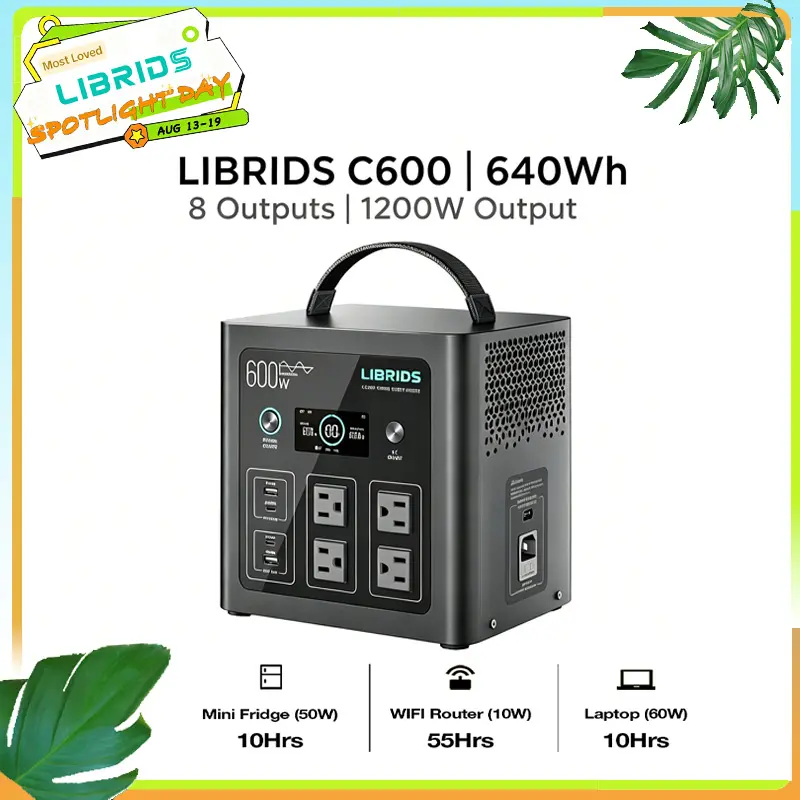 Estación de energía portátil C600 para respaldo en el hogar, camping, cortes de luz, generador solar, batería LiFePO4 de 640 Wh, 8 puertos, carga ultrarrápida del 0 al 80 % en 1 hora, suministro de emergencia, emergencias en autocaravanas y viajes.