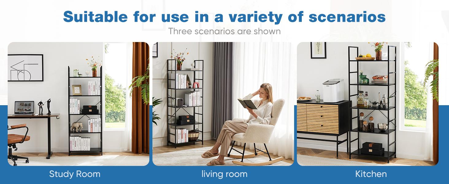 Storage Rack, 5 Tier Bookcase, Vintage Storage Rack with Open Shelves in Living Room/Home/Office, Metal Frame Display Rack Books Holder Organizer Storage Rack, 5 Tier Bookcase, Vintage Storage Rack with Open Shelves in Living Room/Home/Office, Metal Frame Display Rack Books Holder Organizer