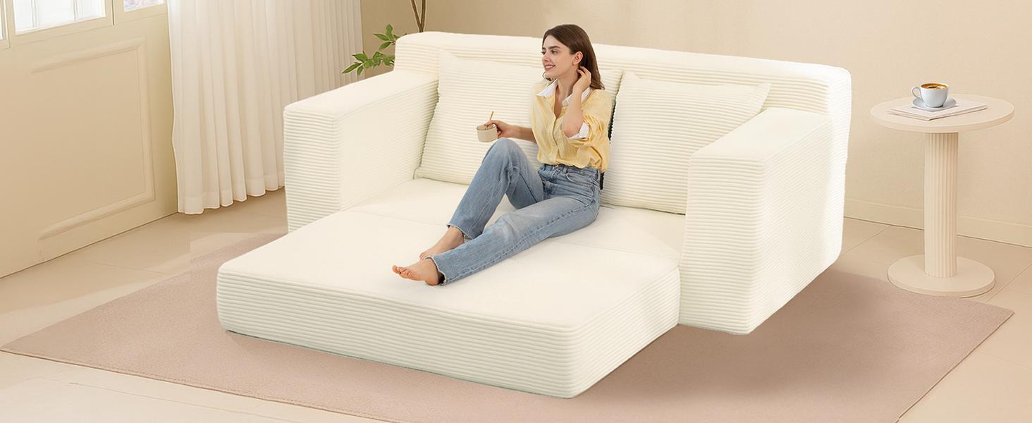 Winzoo Convertible Sofa Bed Floor Couch 3 in 1 Oversized single seat/Loveseat Folding Chaise Lounge Chair Futon Sleeper 4 Pillows for Living Room