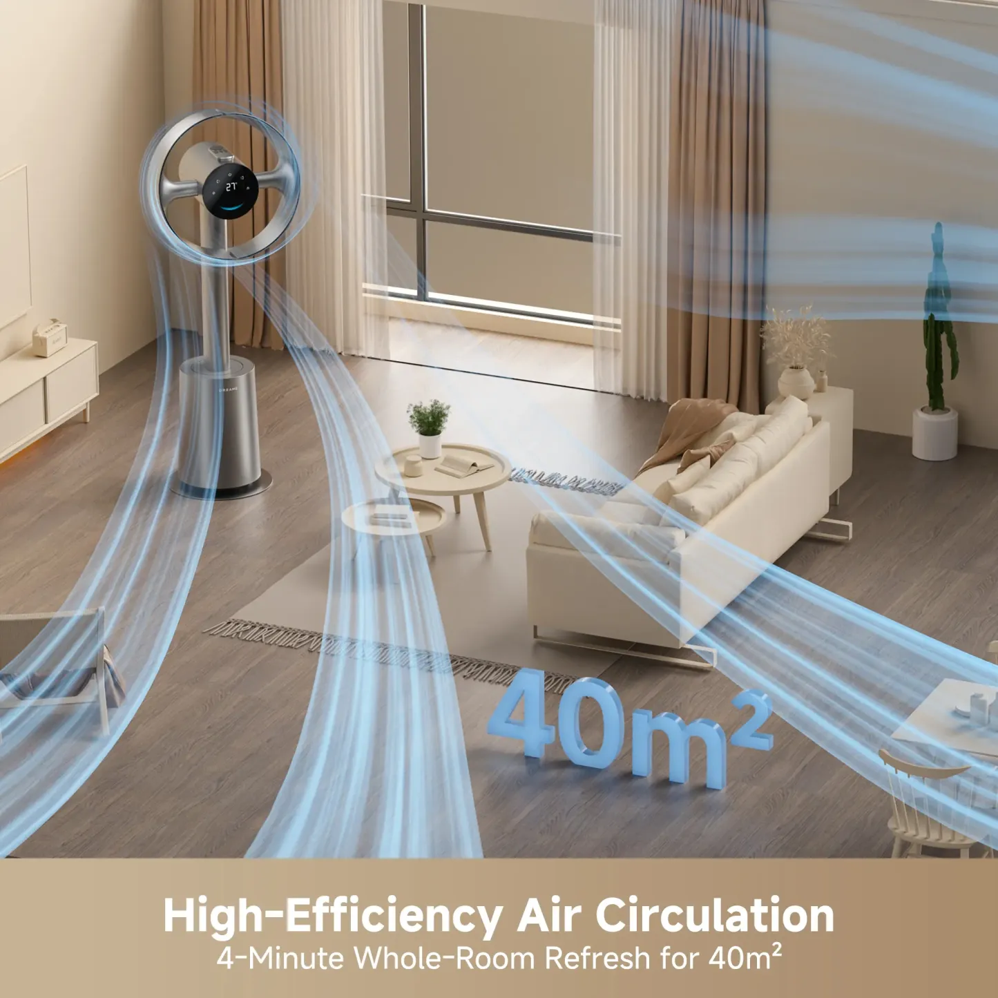 Ventilador de torre sin aspas MF10 con circulación de aire de 270° para toda la habitación, ventilador inteligente de pie con TempSync, tecnología AirBoost, 10 velocidades, 3 modos y filtro lavable, ideal para dormitorio y hogar.