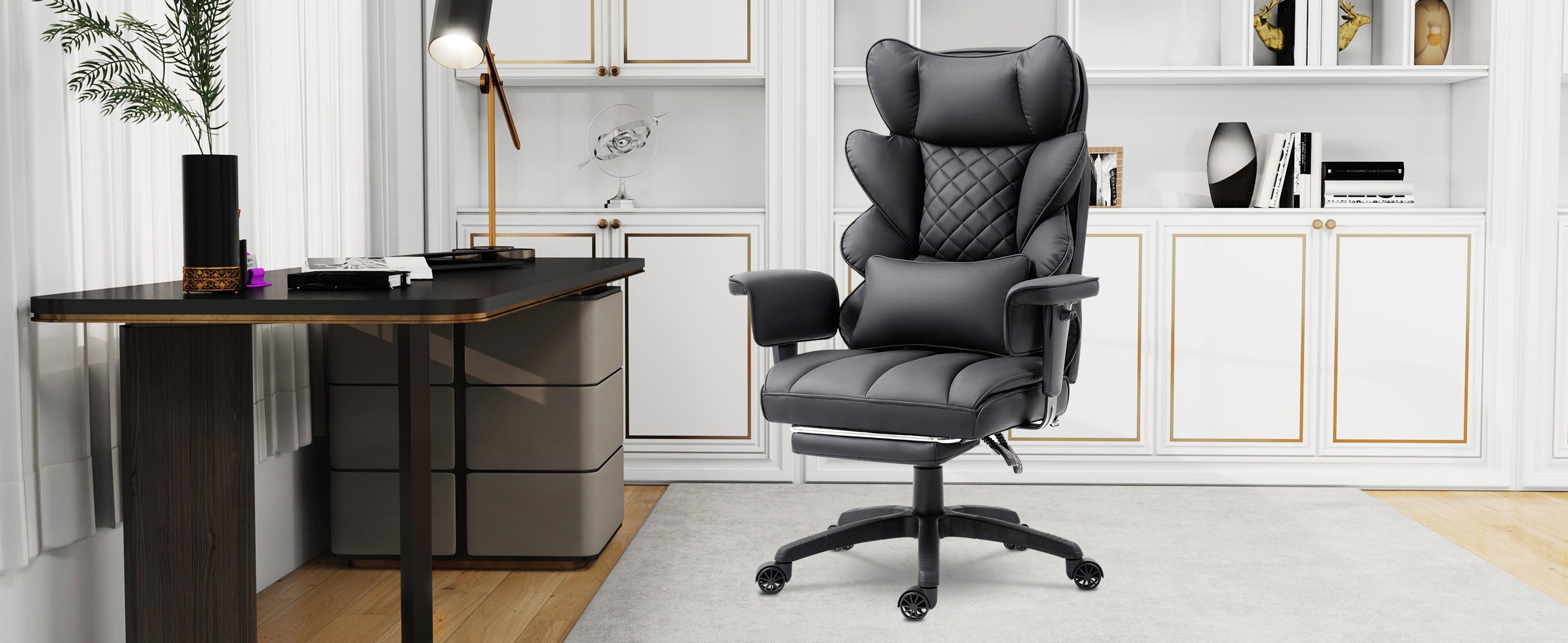 Dowinx High Office Chair, with Pocket Spring Pad and waist Rest, High Back Computer Game Chair, Adjustable Armrests, Footrested