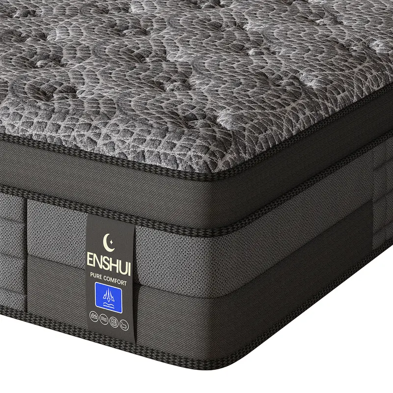 Colchón híbrido de firmeza media de 12/14 pulgadas, ergonómico, gris, en caja, de temperatura neutra, tamaños Queen y King, muebles modernos para dormitorios pequeños, hogar y hotel.